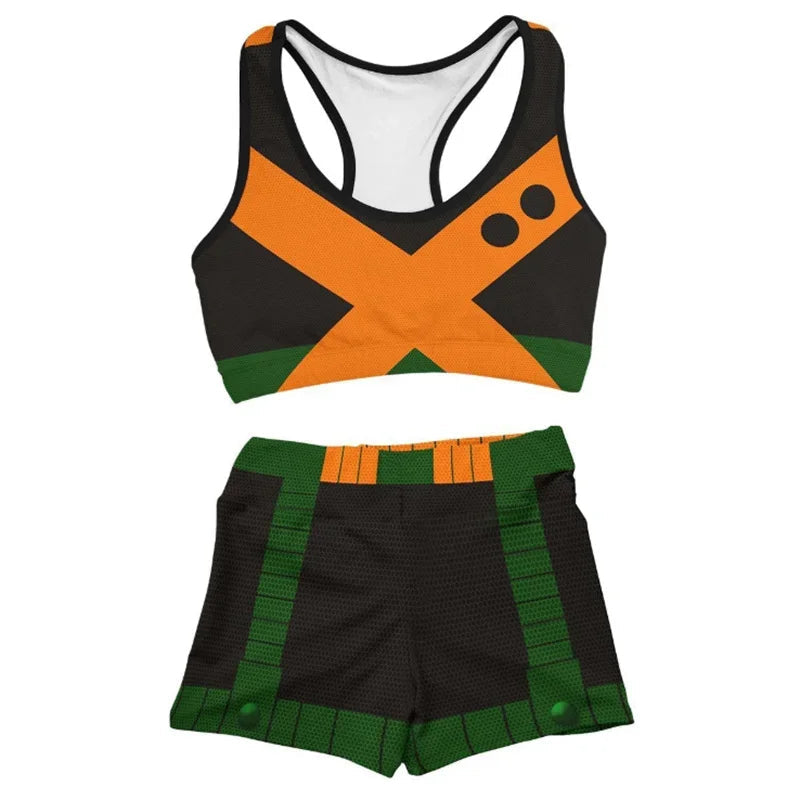 Anime My Hero Academia Midoriya Izuku Deku Bakugou Sports Vest Bra Shorts Suit Sport Swimsuit Two-piece Suit Cosplay Costume