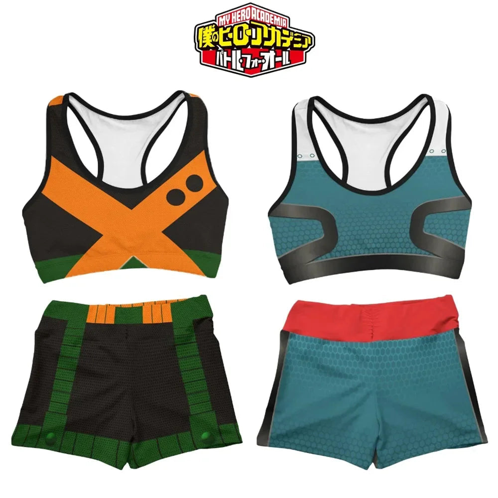 Anime My Hero Academia Midoriya Izuku Deku Bakugou Sports Vest Bra Shorts Suit Sport Swimsuit Two-piece Suit Cosplay Costume