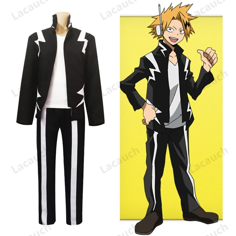 Anime Cosplay Costume My Hero Academia Kaminari Denki Short Wigs Hairpin Black Uniform Suit Halloween Christmas Party Outfit