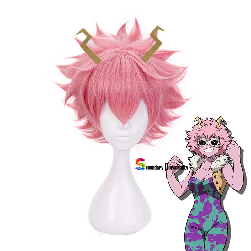 2021 My Hero Academia Mina Ashido Pink Wig With Headwear Cosplay Costume Boku no Hero Academia Heat Resistant Synthetic Hair Wig