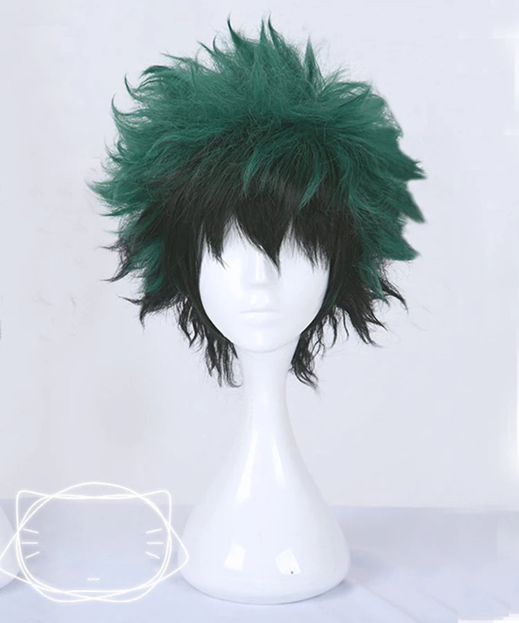 My Boku no Hero Academia Izuku Midoriya Short Green Black Heat Resistant Cosplay Costume Wig + Wig Cap