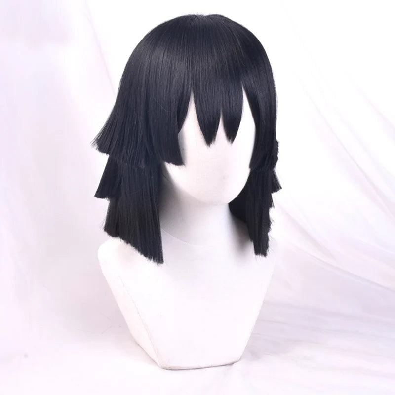 Iguro Obanai Short Black Styled Wig Demon Slayer Kimetsu no Yaiba Heat Resistant Hair Cosplay Costume Wigs + Free Wig Cap