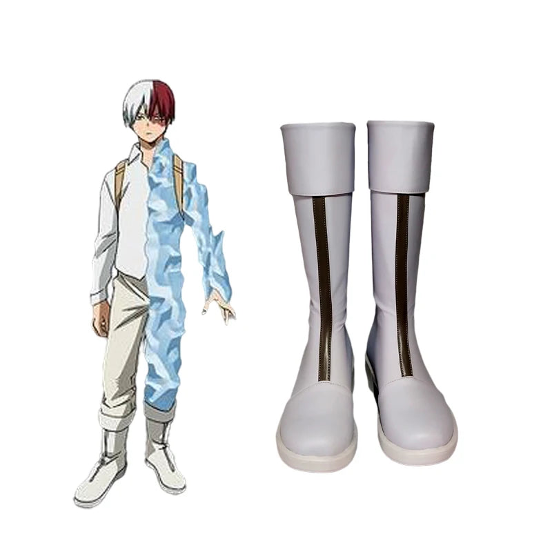 New Japanese Anime My Hero Academia Todoroki Shoto Cosplay Shoes Cosplay Boots Zippe-up Back PU Leather Shoes Euro Size 35-44