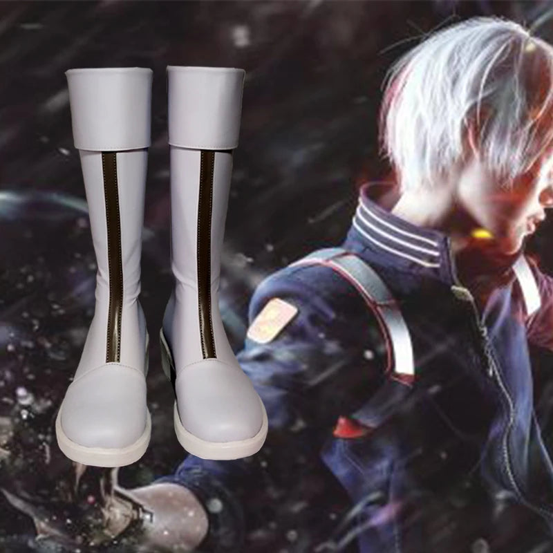 New Japanese Anime My Hero Academia Todoroki Shoto Cosplay Shoes Cosplay Boots Zippe-up Back PU Leather Shoes Euro Size 35-44