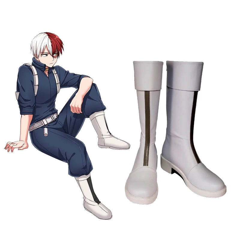 New Japanese Anime My Hero Academia Todoroki Shoto Cosplay Shoes Cosplay Boots Zippe-up Back PU Leather Shoes Euro Size 35-44