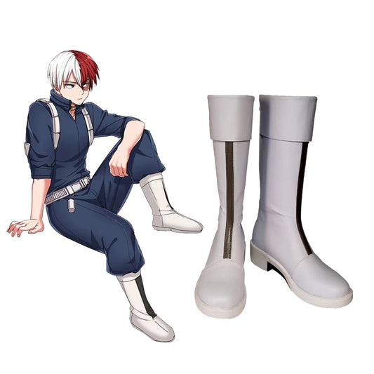 New Japanese Anime My Hero Academia Todoroki Shoto Cosplay Shoes Cosplay Boots Zippe-up Back PU Leather Shoes Euro Size 35-44