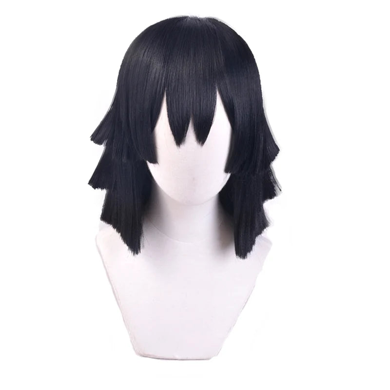 Iguro Obanai Short Black Styled Wig Demon Slayer Kimetsu no Yaiba Heat Resistant Hair Cosplay Costume Wigs + Free Wig Cap