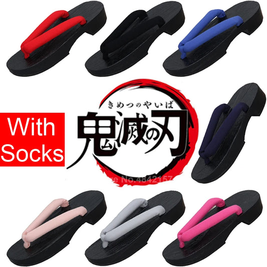 Japanese Geta Clogs Kamado Tanjirou Halloween Anime Demon Slayer:kimetsu No Yaiba Cosplay Slippers Samurai Wooden Sandals Shoes