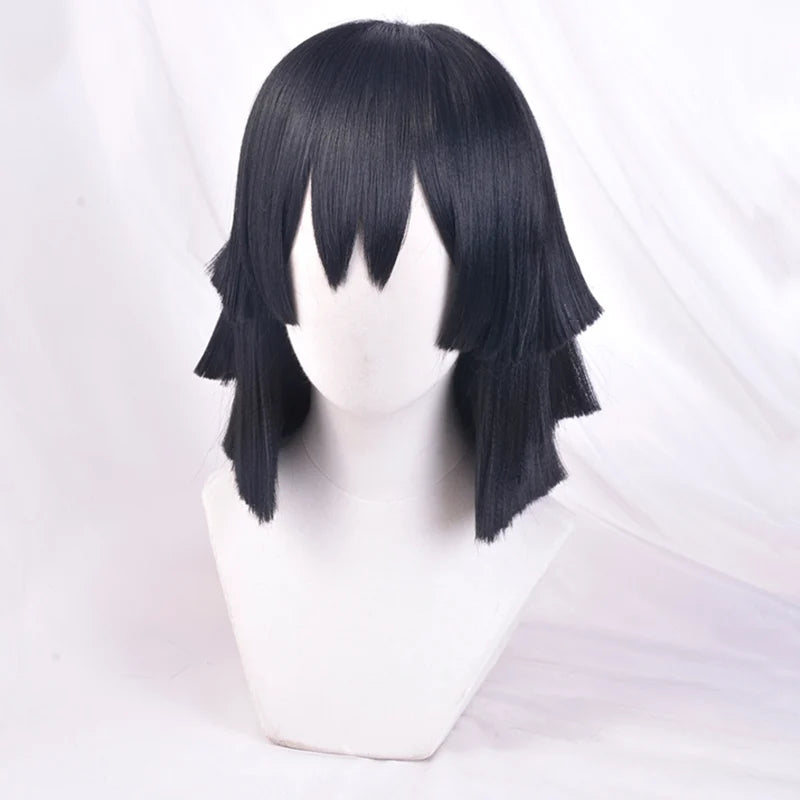 Iguro Obanai Short Black Styled Wig Demon Slayer Kimetsu no Yaiba Heat Resistant Hair Cosplay Costume Wigs + Free Wig Cap