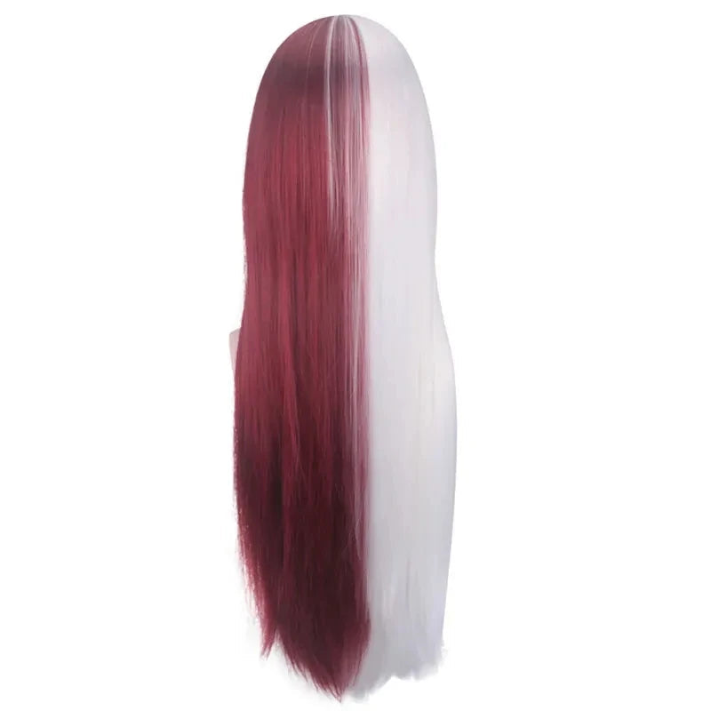 Wig with red and white hair for My Hero Academia Todoroki Shoto cosplay, part of a comprehensive costume set including dress, skirt, and headwear.