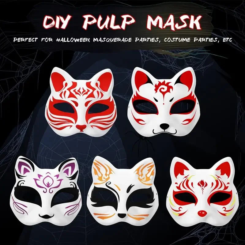 5/10Pcs Japanese Mask Half Face Hand-painted Cat Fox Mask Anime Demon Slayer Masquerade Halloween Festival Cosplay Prop