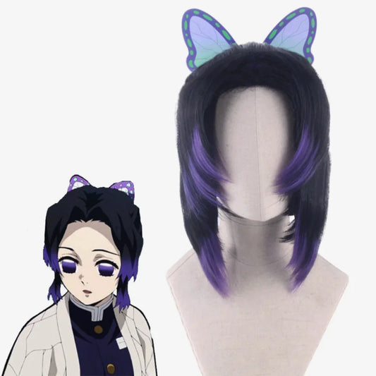 Anime Demon Slayer Kochou Shinobu Cosplay Wig Headwear Cos Props Accessories Purple Gradient Hair Wigs