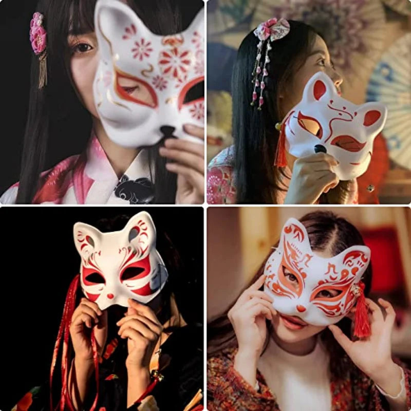 1/3/5Pcs DIY Hand-Painted Foxes Mask Japanese Cosplay Rave Anime Demon Slayer Half Face Cat Masks Festival Party Cosplay Props