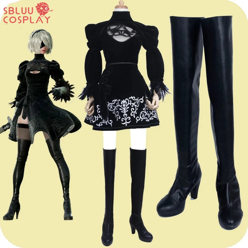 SBluuCosplay Game NieR Automata 2B Boots Cosplay Shoes PU Leather Boots | Macchar Cosplay Catalogue 