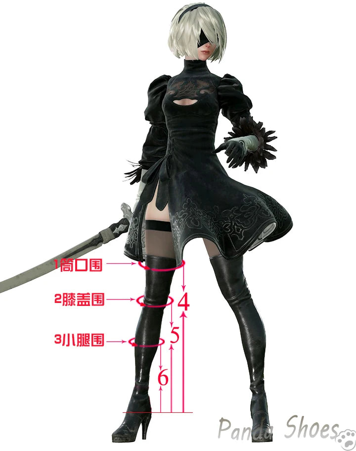 NieR Automata 2B Cosplay Shoes Anime Game Cos Long Boots YoRHa No.2 Type B Cosplay Costume Prop Shoes for Con Halloween Party