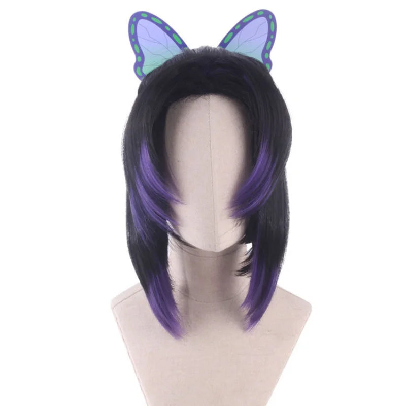 Anime Demon Slayer Kochou Shinobu Cosplay Wig Headwear Cos Props Accessories Purple Gradient Hair Wigs