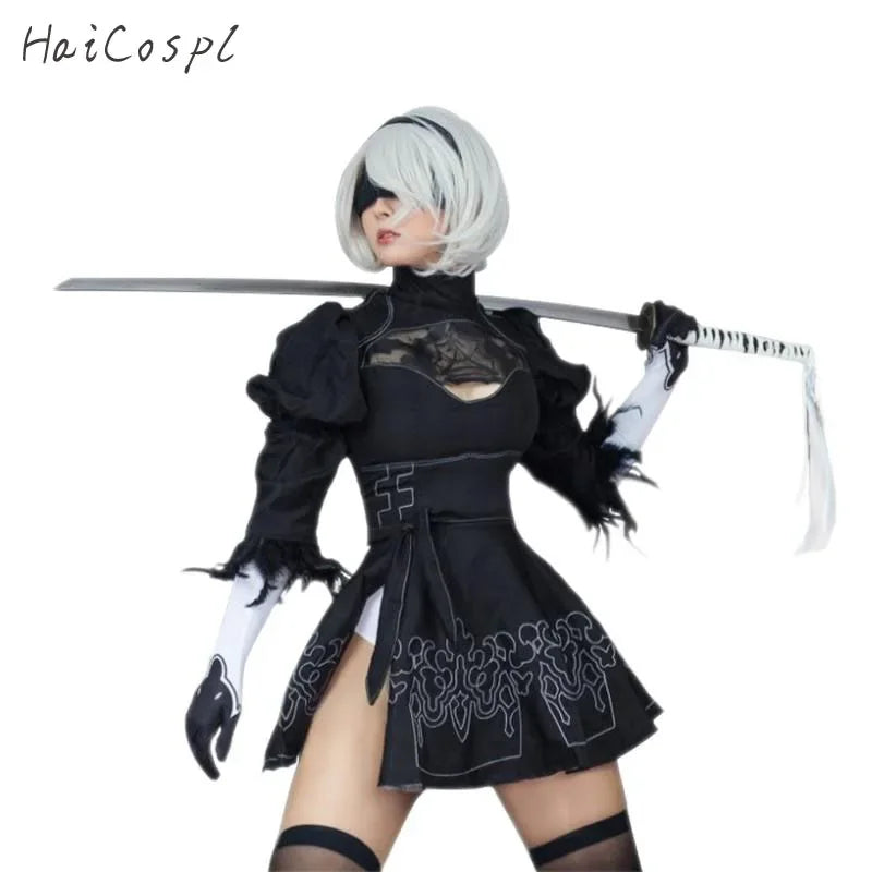 Nier Automata Yorha 2B Cosplay Suit Animal Women Outdo Disguise Suit Set Fancy Halloween Girls Party Black Dress | Macchar Cosplay Catalogue 