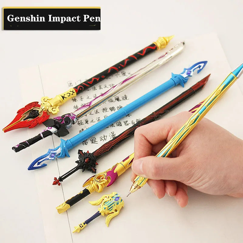 Game Genshin Impact Cosplay Weapons Sword Model Pen Tartaglia Metal Black Ink Pens Props Stationery Writing Pen Gifts Collection