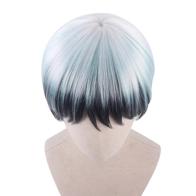 Demon Slayer Yushirou Cosplay Wig Layers Colors Short Halloween Anime Synthetic Hair Cos Heat Resistant Synthetic Wigs Cap Men