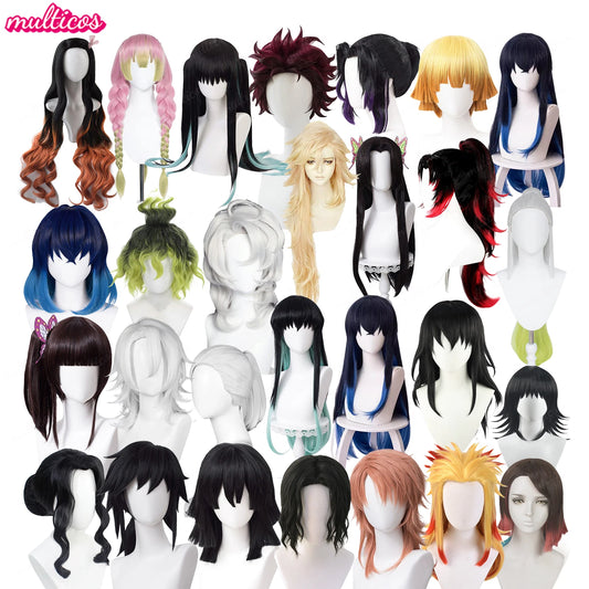 DemonSlayer Wigs Uzui Tengen Kochou Kanae Kamado Nezuko Kanroji Mitsuri Rui Hashibira Inosuke Sabito Cosplay Wig + Wig Cap