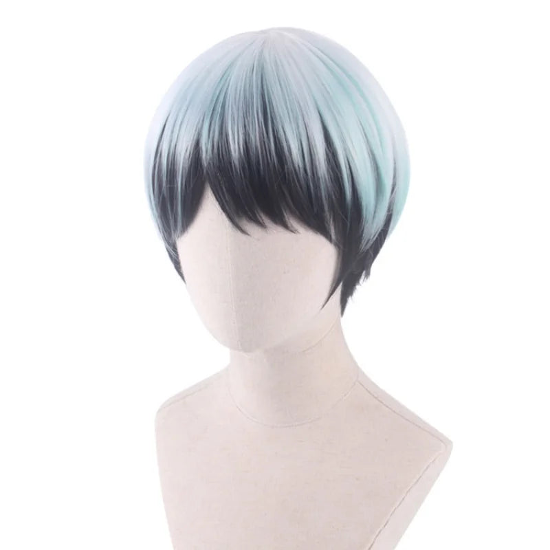 Demon Slayer Yushirou Cosplay Wig Layers Colors Short Halloween Anime Synthetic Hair Cos Heat Resistant Synthetic Wigs Cap Men