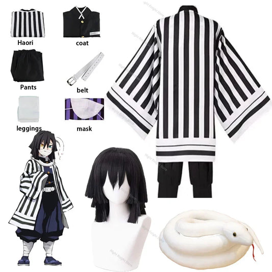 Anime Demon Slayer Kimetsu No Yaiba Iguro Obanai Haori Kimono Cosplay Costume Wig White Snake Prop Halloween Costume