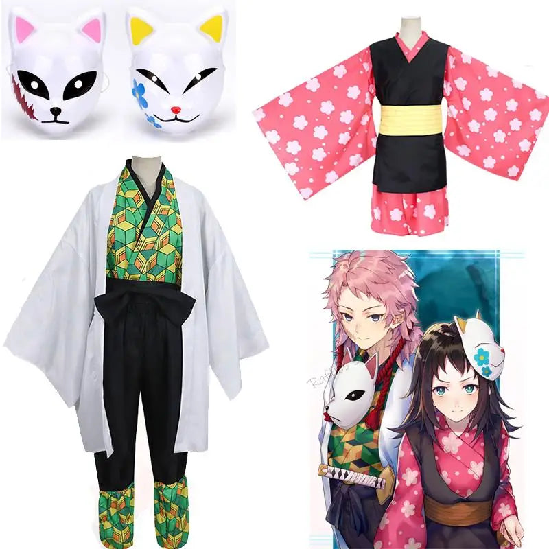 Sabito Cosplay Costumes Wig Kimono Full Set Pink Hair Uniforms Coat Undercoat Pants Suit Halloween Child Adult Anime Corps