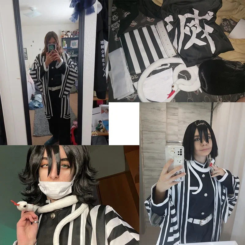 Anime Demon Slayer Kimetsu No Yaiba Iguro Obanai Haori Kimono Cosplay Costume Wig White Snake Prop Halloween Costume