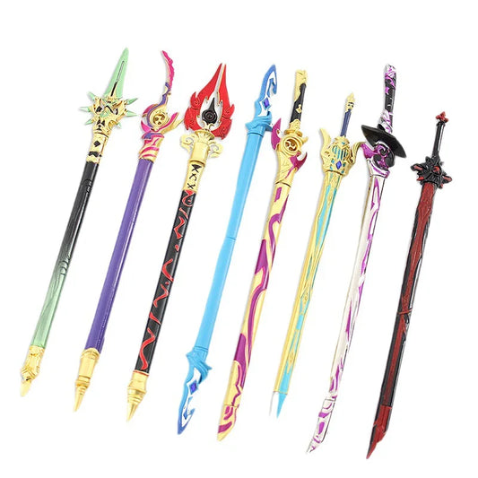 Game Genshin Impact Cosplay Weapons Sword Model Pen Tartaglia Metal Black Ink Pens Props Stationery Writing Pen Gifts Collection