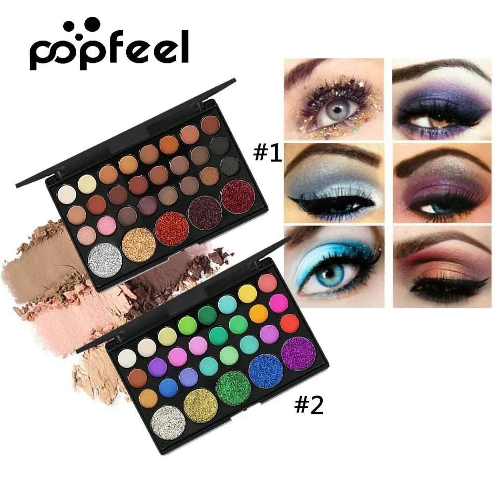 POPFEEL Contouring Punk Smoky Eyeshadow Palette Makeup Dark Black Pressed Glitter Eye Shadow Pigments Powder Cosmetics Brushes