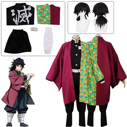 Anime Demon Slayers Kimetsu No Yaiba Tomioka Giyuu Cosplay Costume Men Kimono Uniform Halloween Christmas Party Clothes