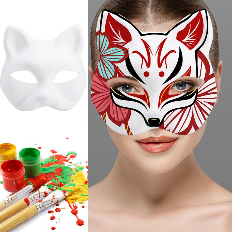 1/3/5Pcs DIY Hand-Painted Foxes Mask Japanese Cosplay Rave Anime Demon Slayer Half Face Cat Masks Festival Party Cosplay Props