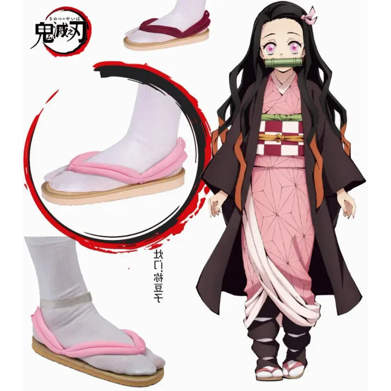 EUR Size Demon Slayer Cosplay Shoes Kimetsu No Yaiba Kamado Tanjirou Clogs Sandals Kamado Nezuko Geta Kochou Shinobu Flip Flops | Macchar Cosplay Catalogue 