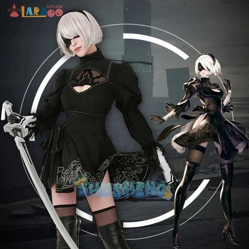 Nier Automata Yorha 2B Cosplay Suit Animal Women Outdo Disguise Suit Set Fancy Halloween Girls Party Black Dress