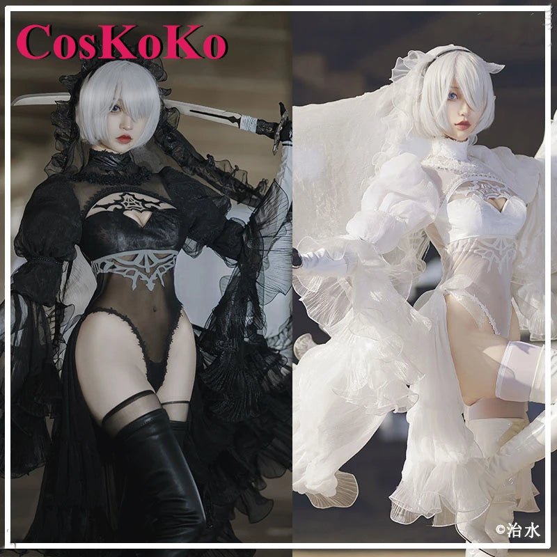 CosKoKo 2B Cosplay Anime Game NieR: Automata Costume Gorgeous Sweet Black And White Wedding Dress Women Party Role Play Clothing | Macchar Cosplay Catalogue 