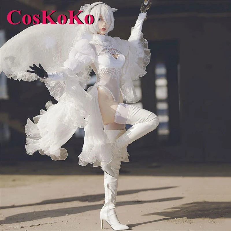 CosKoKo 2B Cosplay Anime Game NieR: Automata Costume Gorgeous Sweet Black And White Wedding Dress Women Party Role Play Clothing