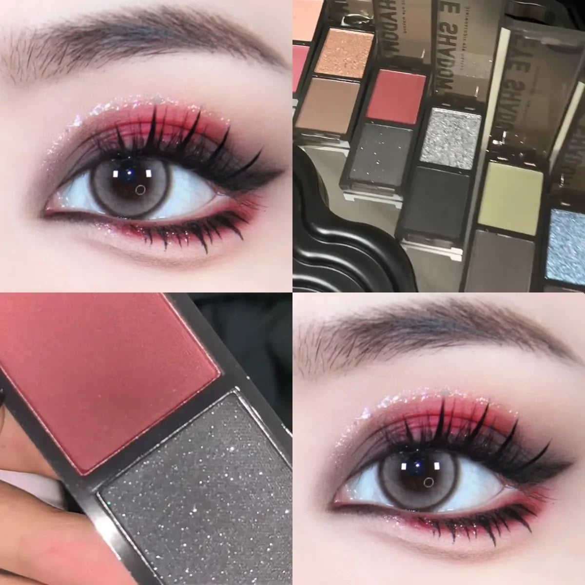 2 Colors Eye Shadow Palette Matte Glitter Eyeshadow Gothic Red Black Pigments Waterproof Earth Color Shimmer Portable Cosmetics | Macchar Cosplay Catalogue 