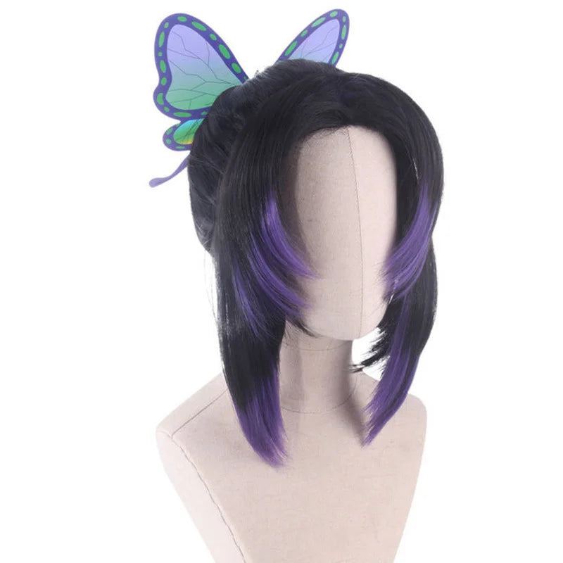 Anime Demon Slayer Kochou Shinobu Cosplay Wig Headwear Cos Props Accessories Purple Gradient Hair Wigs