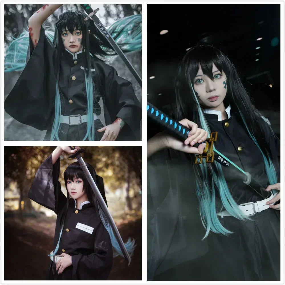 Adult Girl Aime Tokitou Muichirou Cosplay Costume Demon Slayer Cosplay Kimetsu No Yaiba Kisatsutai Uniform Wig Halloween Costume