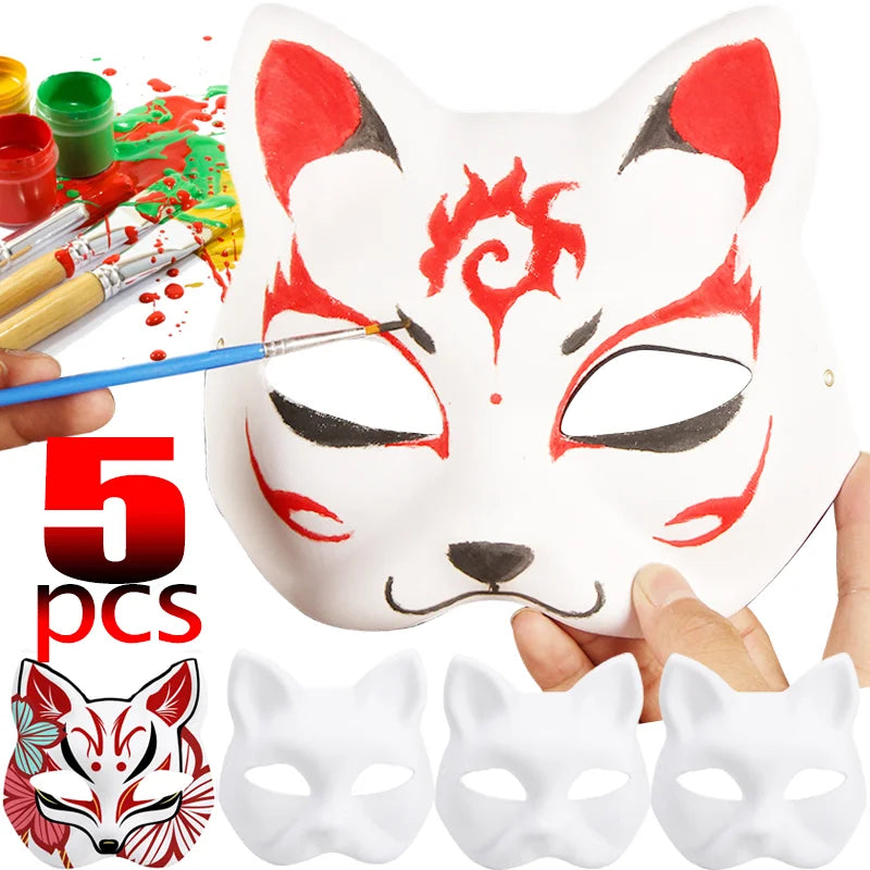 1/3/5Pcs DIY Hand-Painted Foxes Mask Japanese Cosplay Rave Anime Demon Slayer Half Face Cat Masks Festival Party Cosplay Props