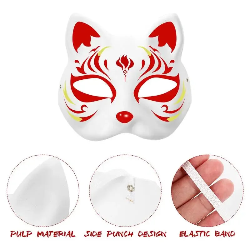 5/10Pcs Japanese Mask Half Face Hand-painted Cat Fox Mask Anime Demon Slayer Masquerade Halloween Festival Cosplay Prop