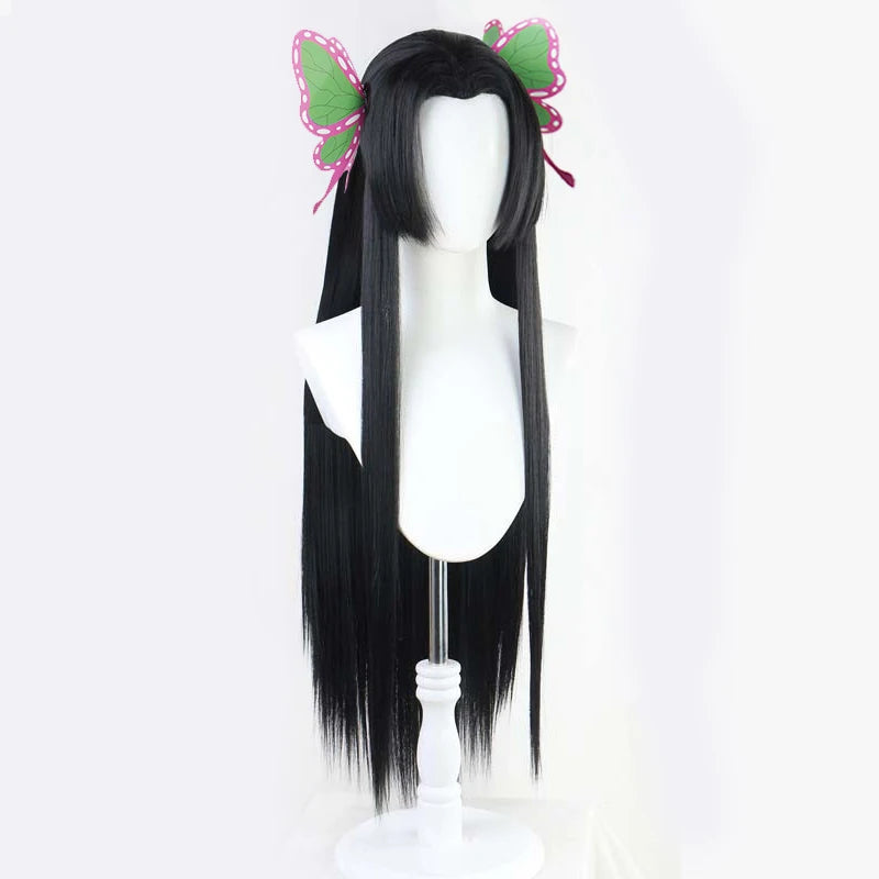 Kochou Kanae Wig Anime Demon Slayer Cosplay Kimetsu no Yaiba Wig Black Long Hairs Butterfly Headwear Women Halloween Wigs Props