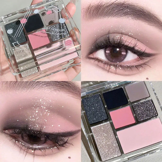 New 7 Colors Sweet Cool Smoked Eyeshadow Palette Pink-black Hot Girl Glitter Pearly Shadow Eyes Korean Makeup Pallet Cosmetics | Macchar Cosplay Catalogue 