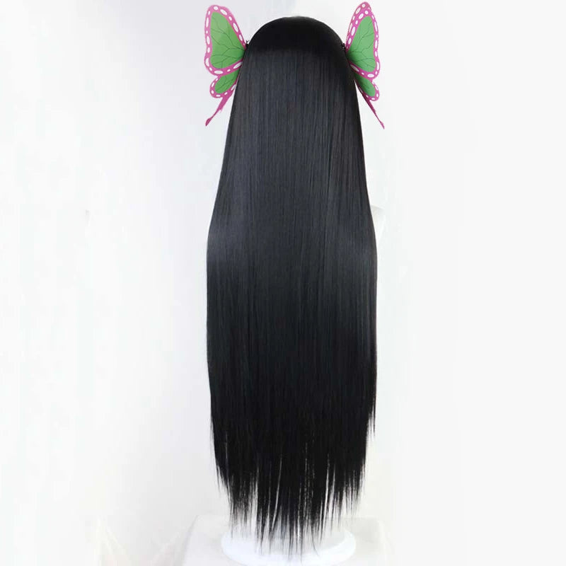 Kochou Kanae Wig Anime Demon Slayer Cosplay Kimetsu no Yaiba Wig Black Long Hairs Butterfly Headwear Women Halloween Wigs Props