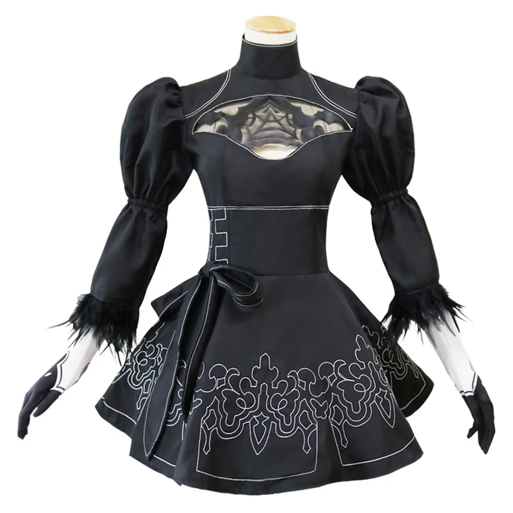 NieR:Automata 2B Cosplay Anime Costume Black Dress Fantasia Outfits Halloween Carnival Party Disguise Role Play Suit For Girls