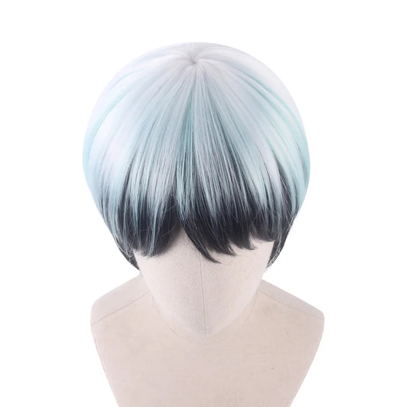 Demon Slayer Yushirou Cosplay Wig Layers Colors Short Halloween Anime Synthetic Hair Cos Heat Resistant Synthetic Wigs Cap Men