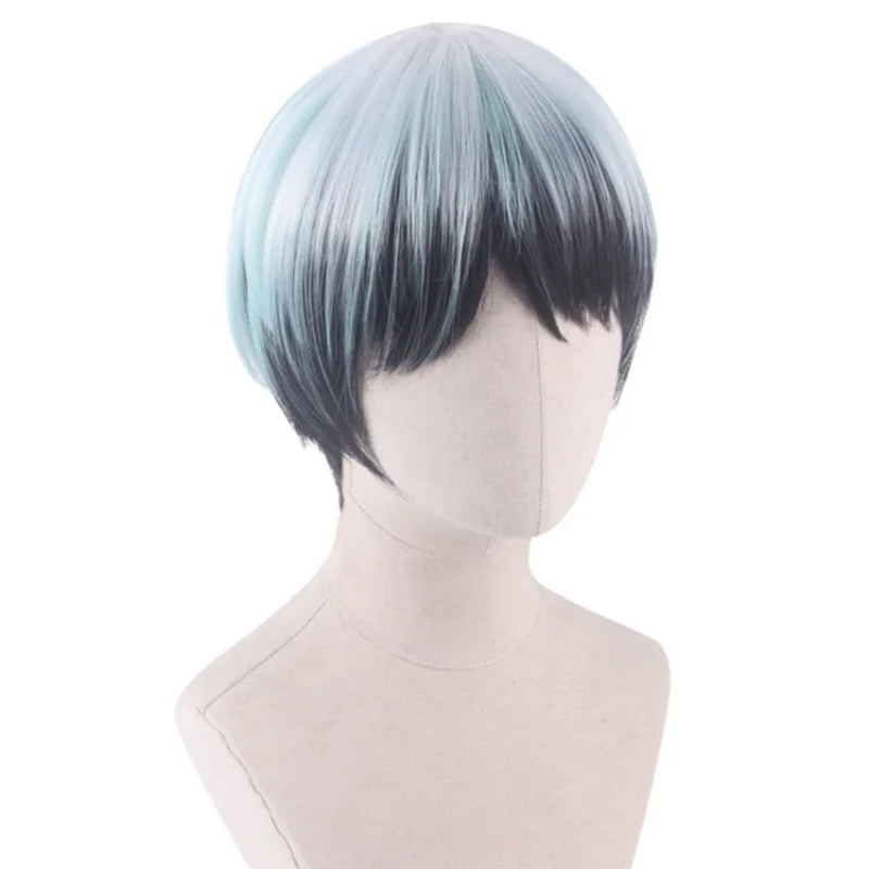 Demon Slayer Yushirou Cosplay Wig Layers Colors Short Halloween Anime Synthetic Hair Cos Heat Resistant Synthetic Wigs Cap Men