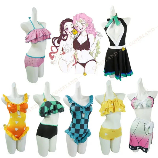 Demon Slayer Girls Bath Suit Kimetsu No Yaiba Yuukaku hen Bikini Kamado Tanjirou Nezuko Zenitsu Kanroji Mitsuri Swimsuit Cosplay