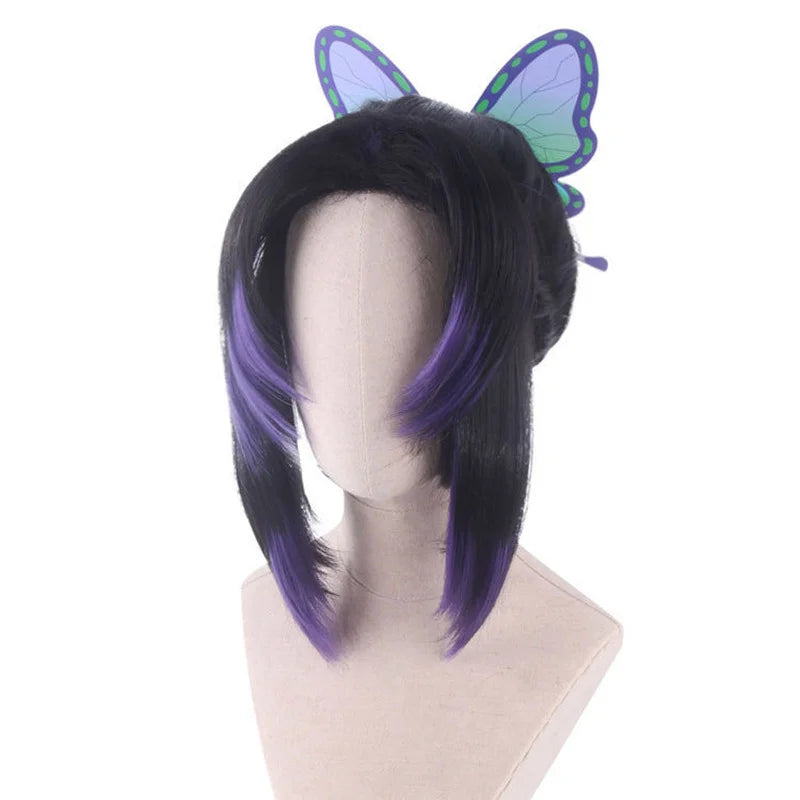 Anime Demon Slayer Kochou Shinobu Cosplay Wig Headwear Cos Props Accessories Purple Gradient Hair Wigs