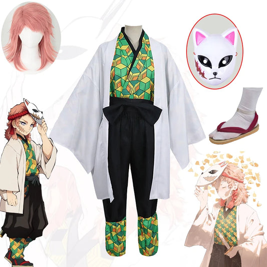 Sabito Cosplay Costumes Wig Kimono Full Set Pink Hair Uniforms Coat Undercoat Pants Suit Halloween Child Adult Anime Corps